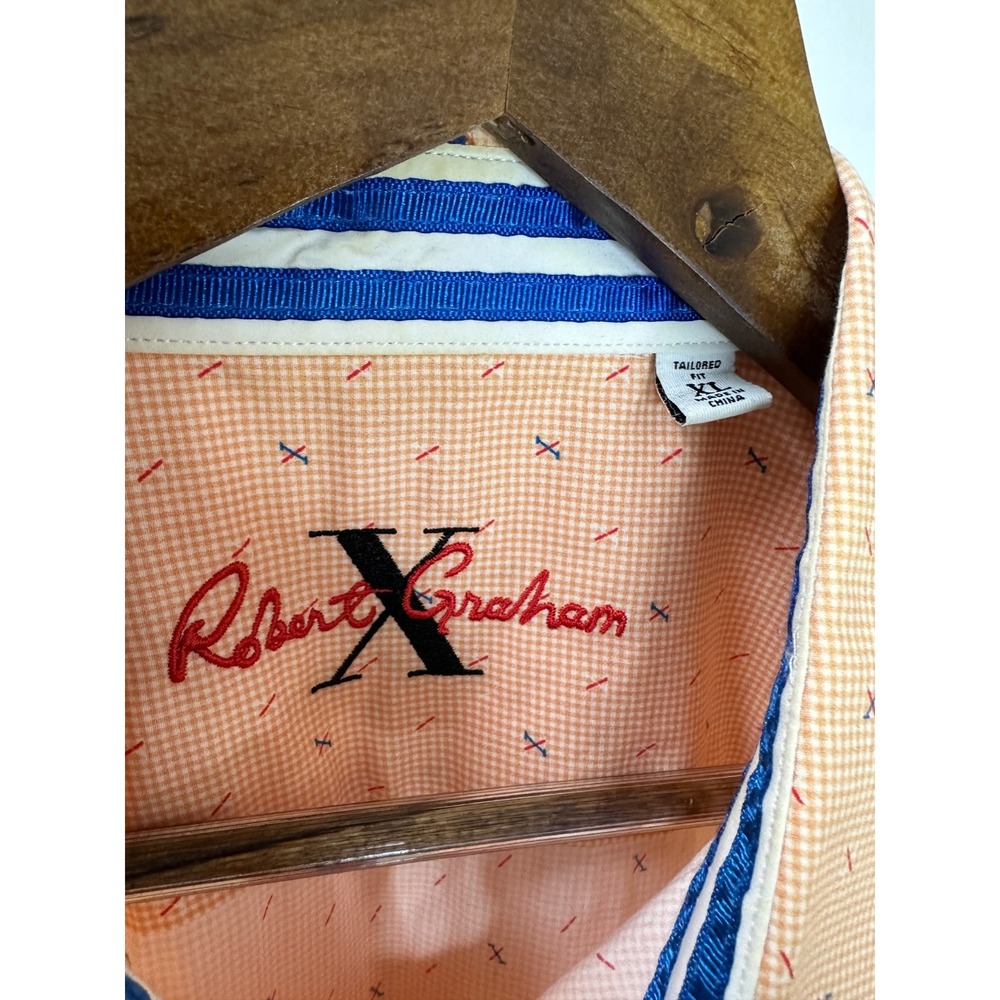 Robert Graham X Collection Orange Geometric Print Shirt XL Button LS Flip Cuff - Picture 6 of 16
